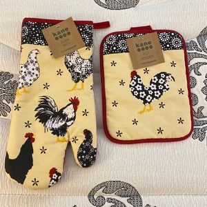 Rooster pot holder & oven mitt